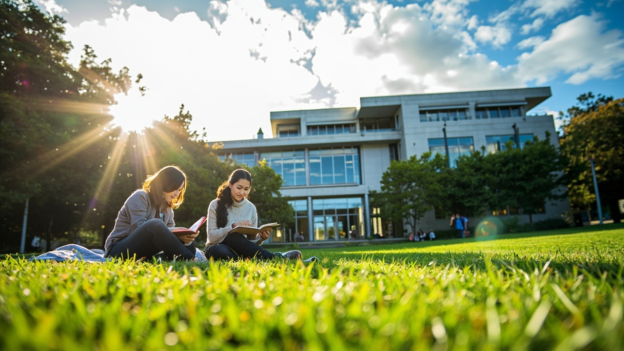 怀卡托大学校园,美丽的草坪与现代化建筑